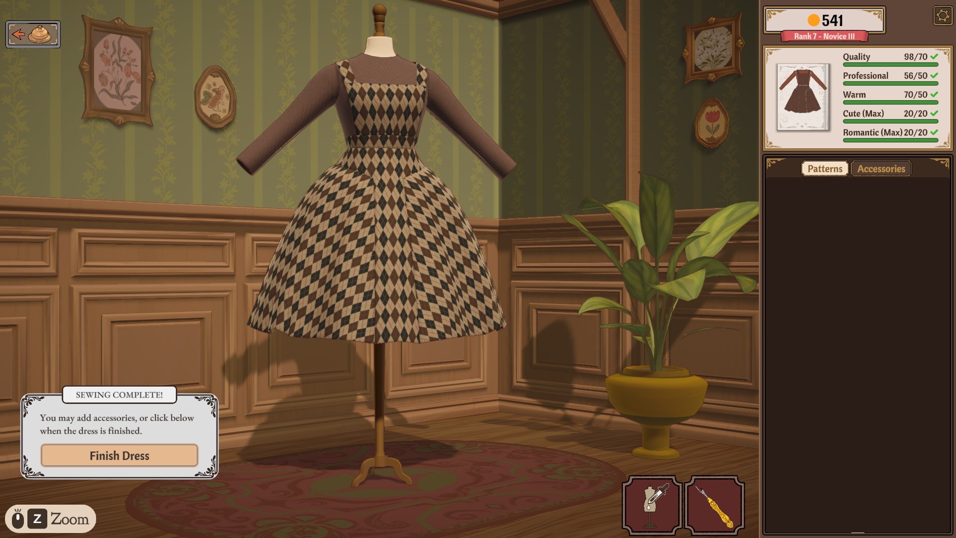 Finished dress on the mannequin with Quality 98/70, Professional 56/50 and Warm 70/50 green, and Cute (Max) 20/20 and Romantic (Max) 20/20 also green